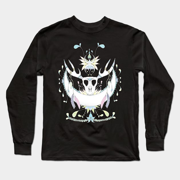 Pastel Deer Skull Long Sleeve T-Shirt by GoAti